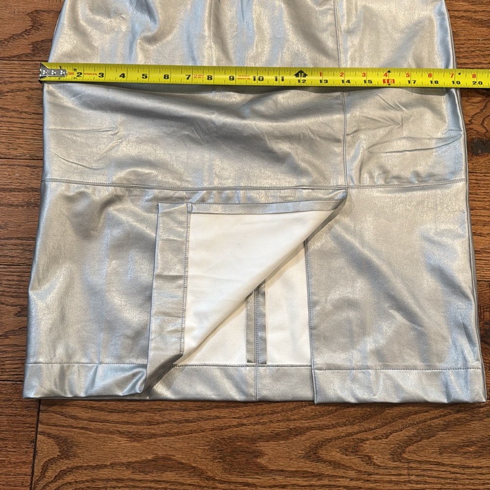 BOSTON PROPER- Metallic Faux Leather Front Slit Skirt Silver - Picture 12 of 13